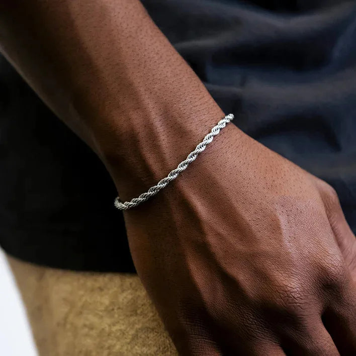 Stainless Steel Rope Chain Bracelet – Unisex Twisted Link Jewelry for Gift