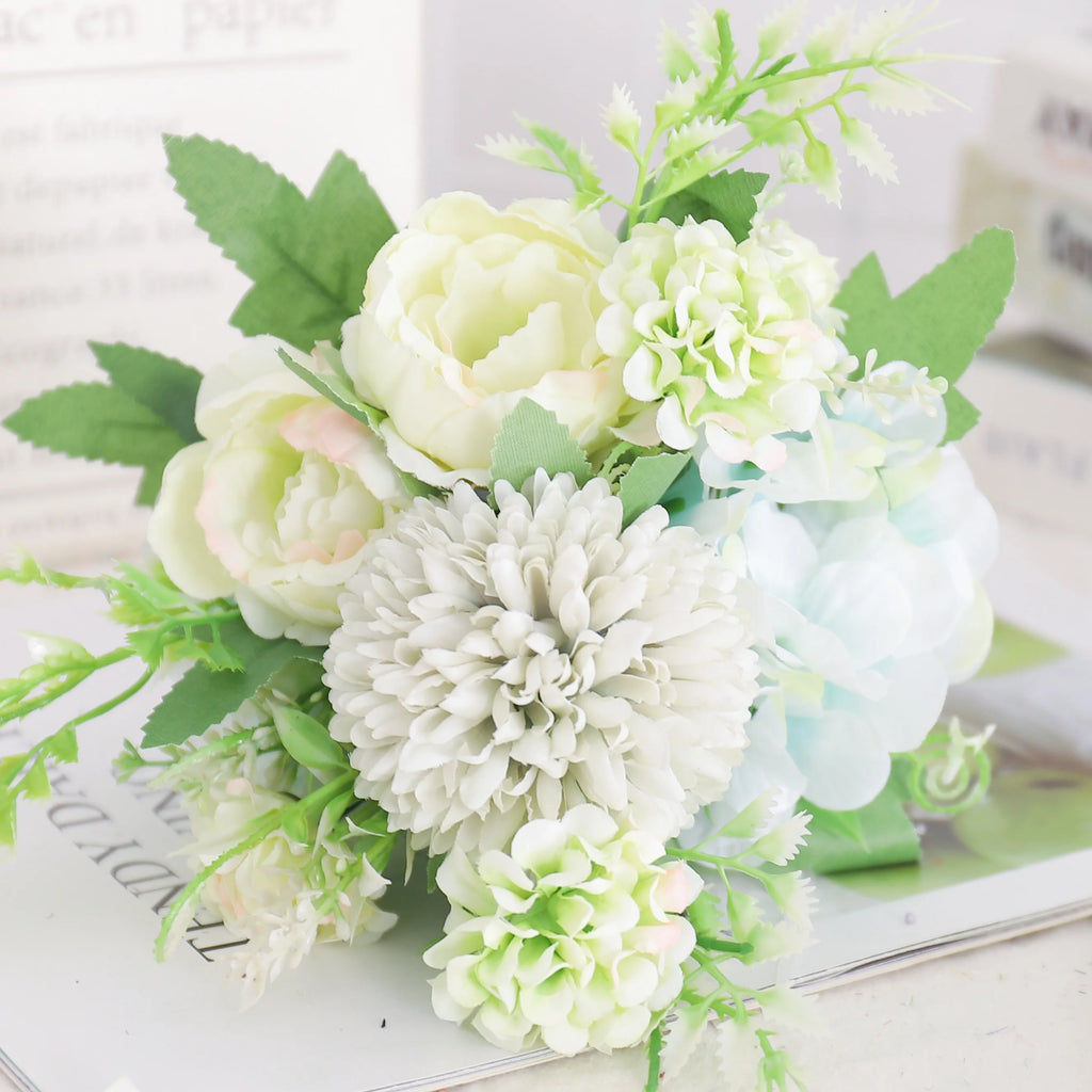 Silk Peony and Hydrangea Bouquet – Artificial Floral Decor for Wedding Home