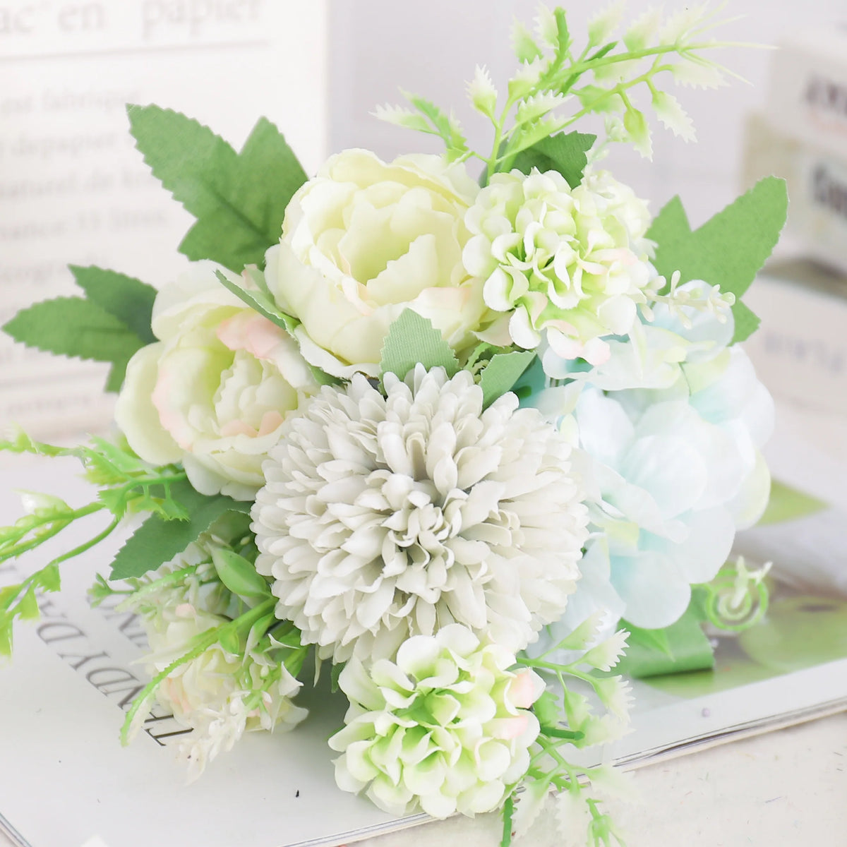 Silk Peony and Hydrangea Bouquet – Artificial Floral Decor for Wedding Home