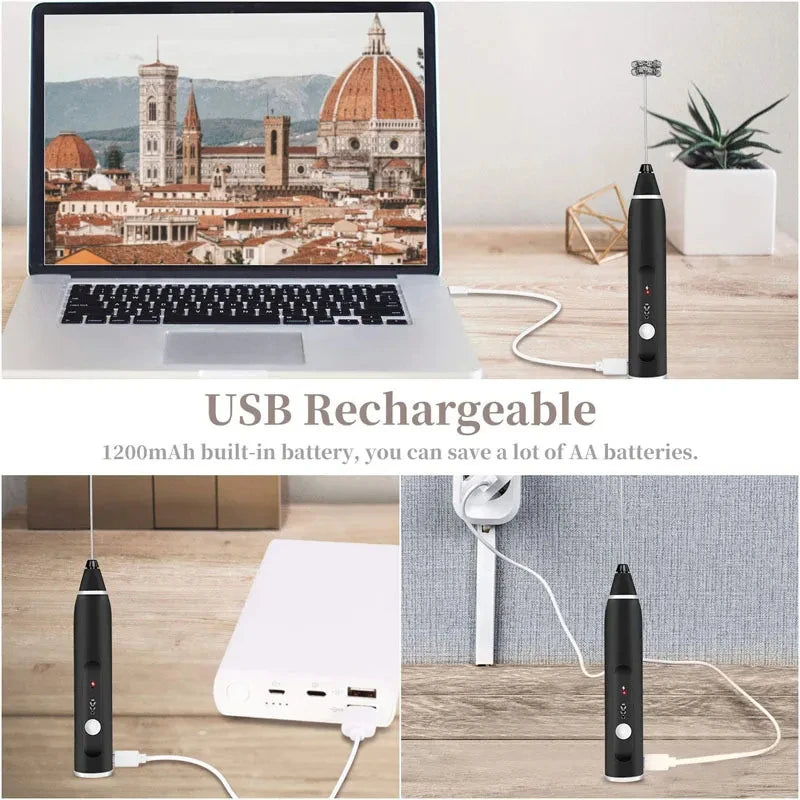 Portable Electric Milk Frother – Handheld USB Whisk for Coffee and Cappuccino
