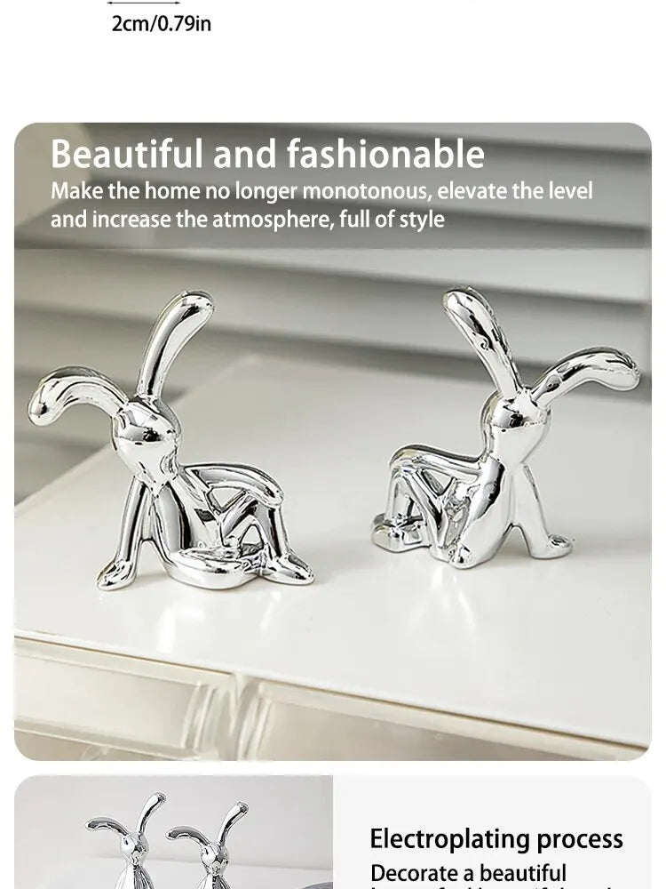 Long-Eared Rabbit Statue – Cartoon Resin Figurine for Home Desktop Decor