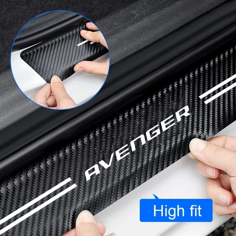 Carbon Fiber Door Sill Scuff Plates – Anti-Scratch Decal for Dodge Avenger