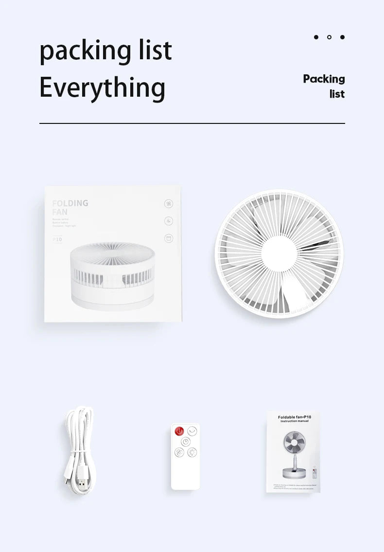 Folding Portable Desk Fan – 10800mAh Rechargeable Air Cooler for Camping