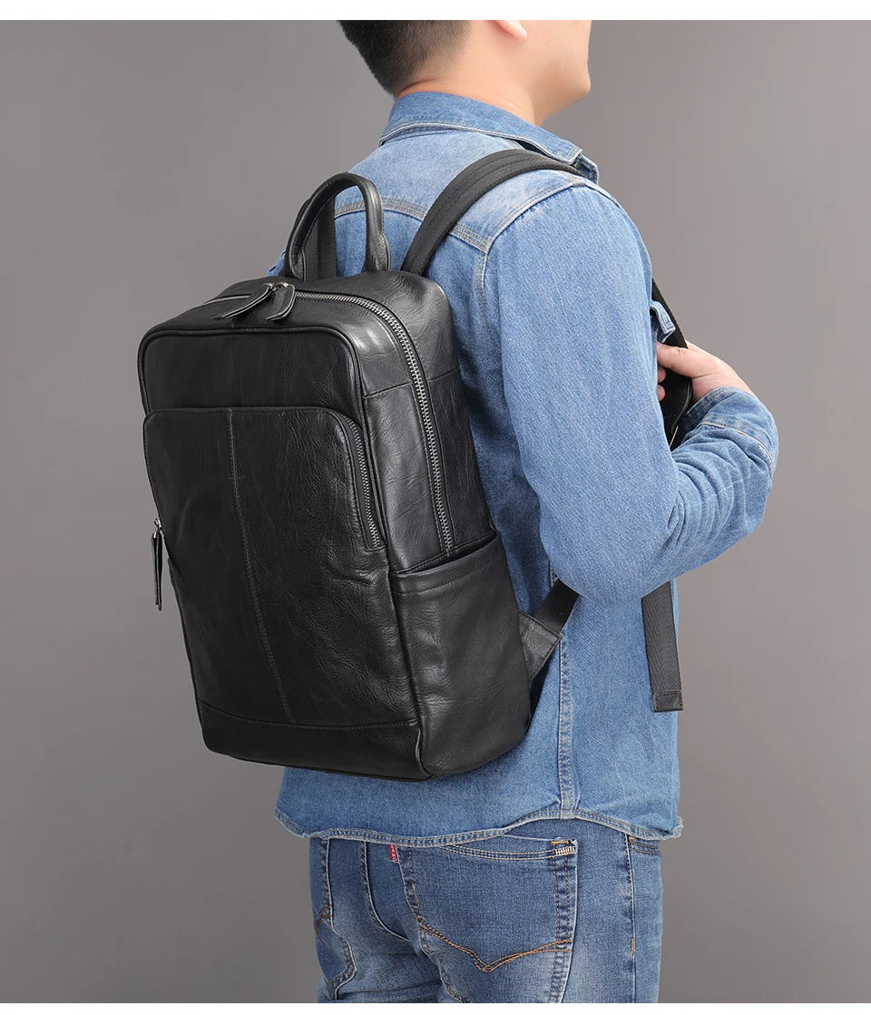 Genuine Leather Laptop Backpack – 14 Inch Business Bag for Men