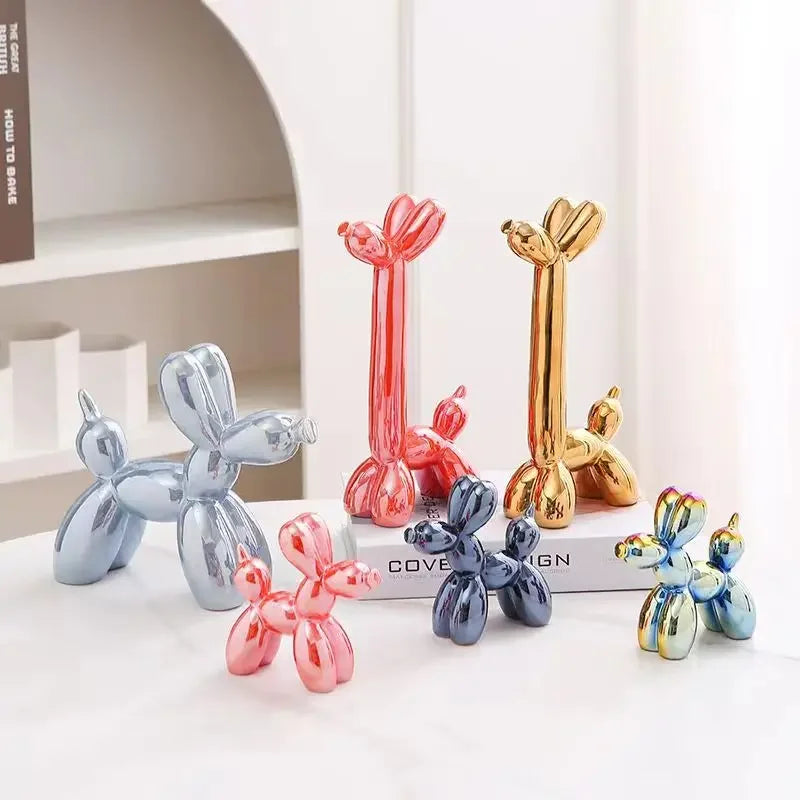 Abstract Ceramic Balloon Dog Sculpture – Modern Statue for Home Office Decor