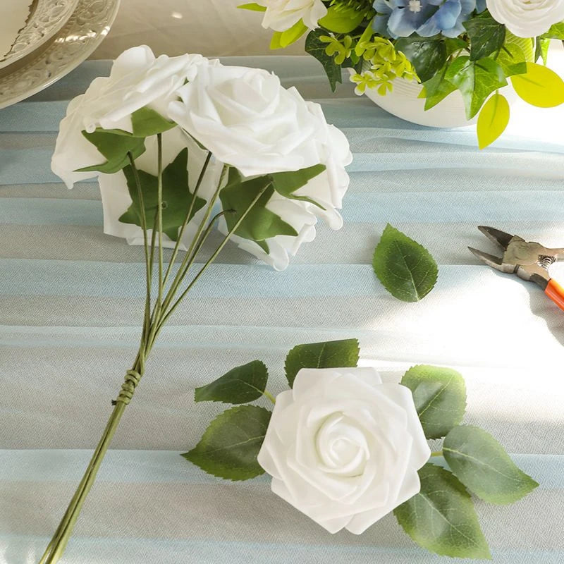 Milk White Artificial Rose Stems – Silk Flowers for Wedding DIY Decoration