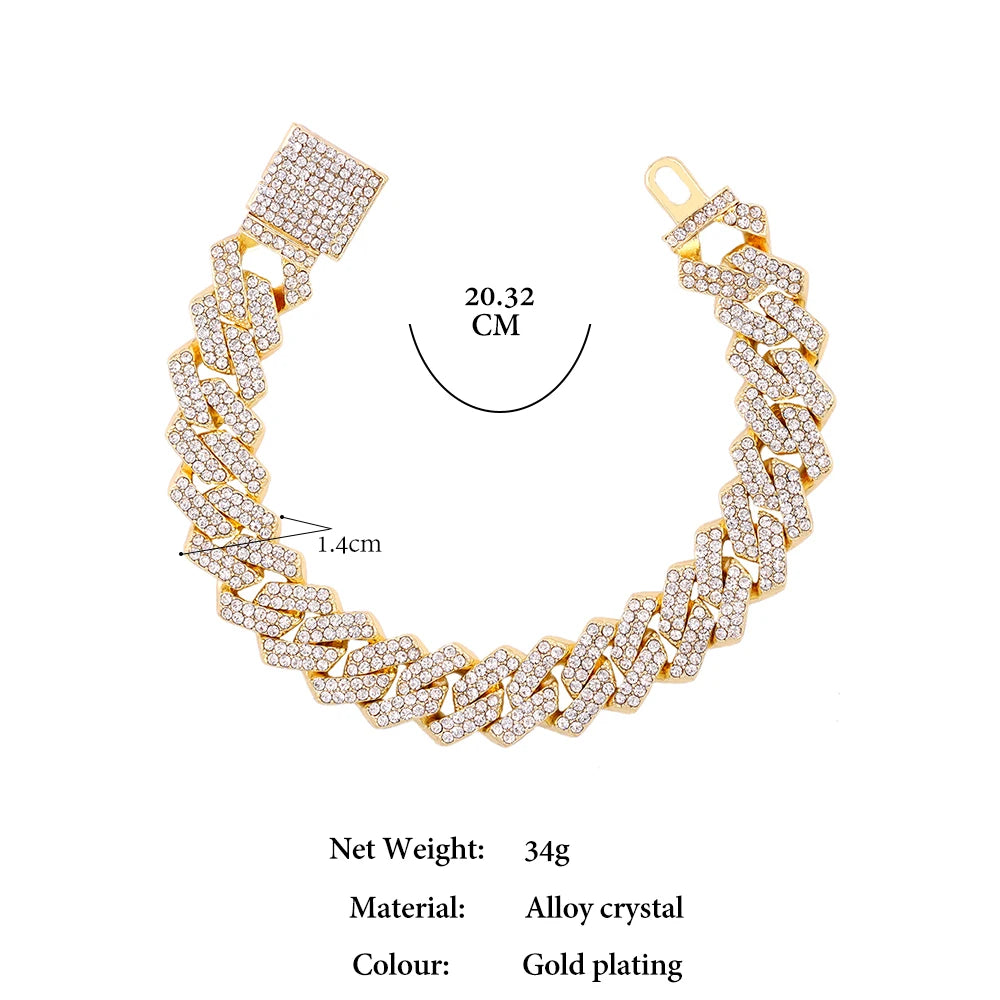 Iced Out Cuban Link Chain – AAA Rhinestone Men's Necklace for Hip Hop Jewelry