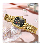 Gold Stainless Steel Quartz Watch – Elegant Square Dial for Business Fashion