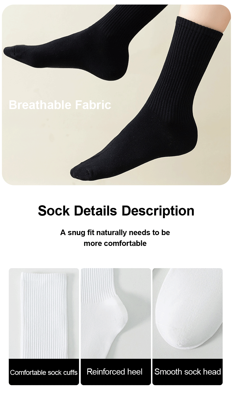 Cotton Crew Socks – Breathable Solid Color for Men Casual Streetwear