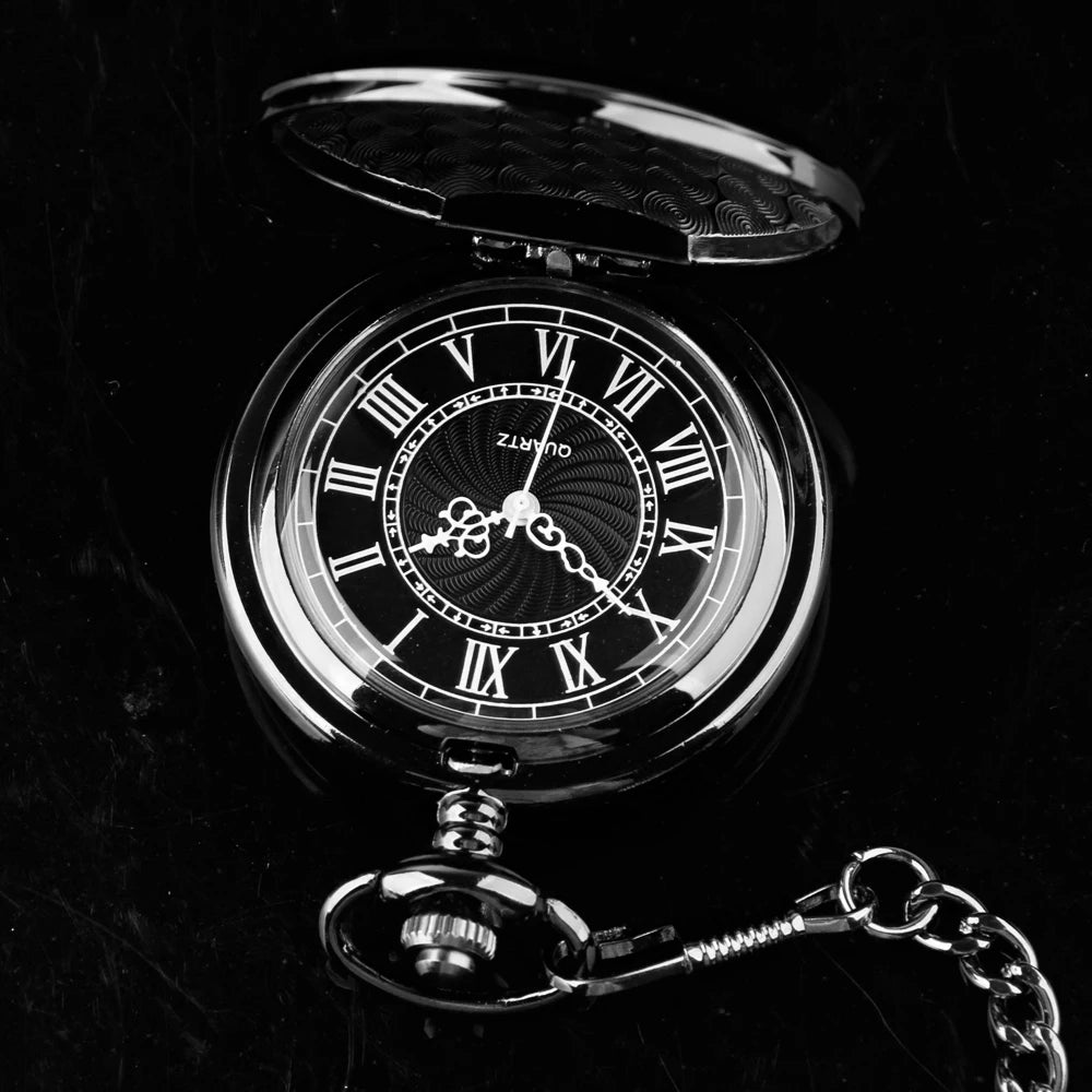 Vintage Roman Numeral Pocket Watch – 37cm Steel Fob Chain for Men and Women