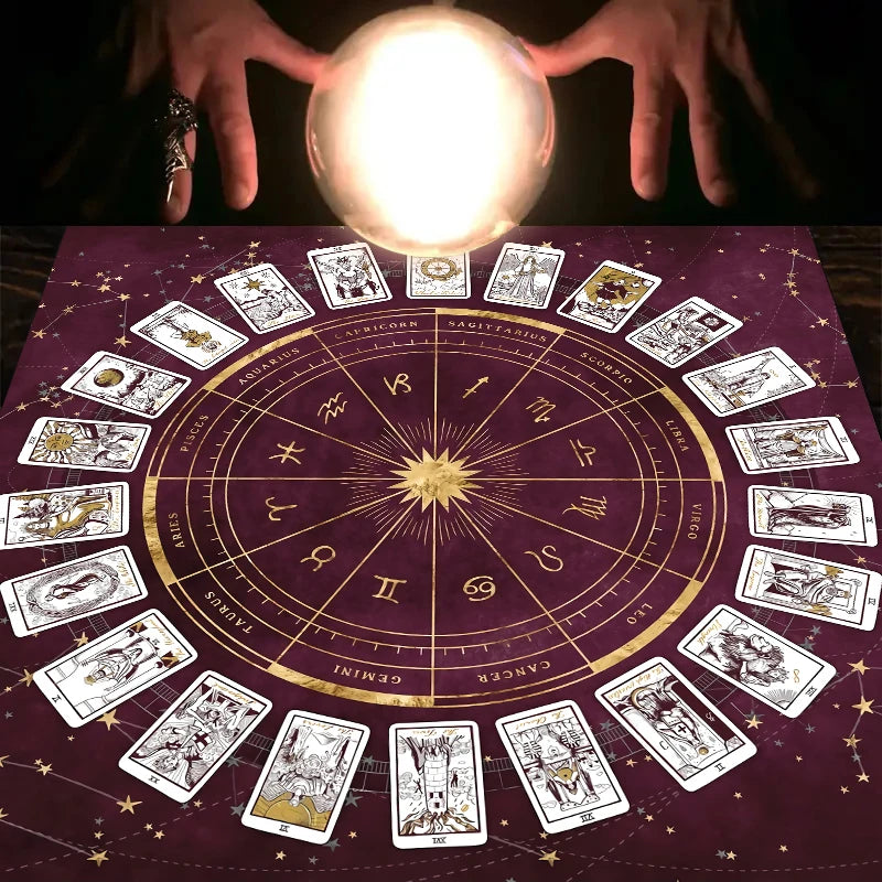 Zodiac Tarot Card Tablecloth – Velvet Divination Mat for Fortune Telling