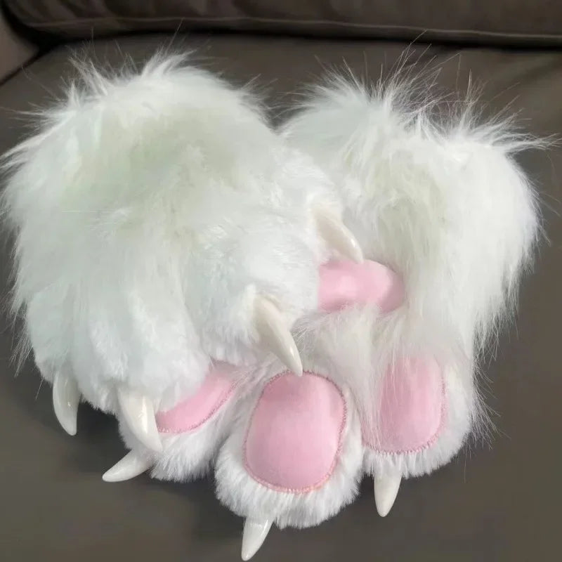 Plush Cat Paw Mittens for Furry Cosplay and Halloween Costume
