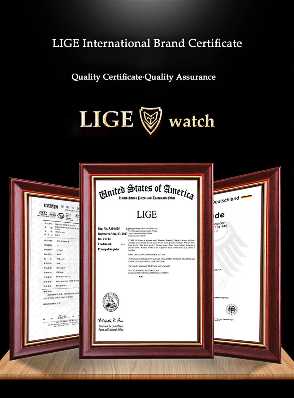 LIGE Roulette Quartz Watch – Luxury Leather Wristwatch for Men Gifts