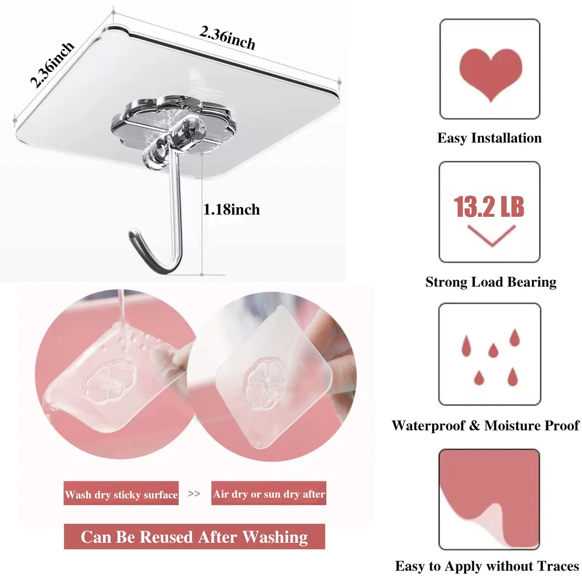 Self-Adhesive Wall Hooks – Waterproof and Oilproof for Kitchen Bathroom