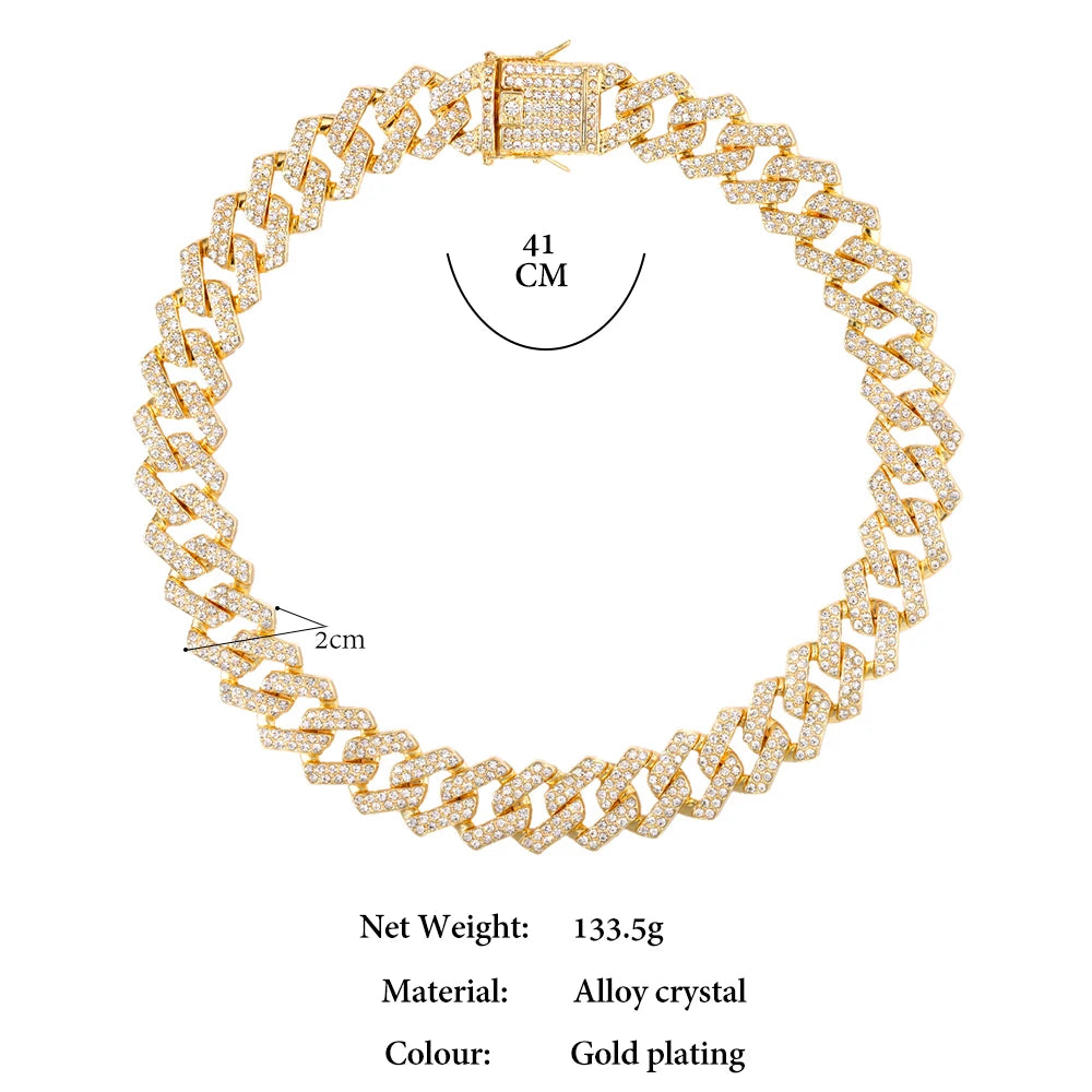 Iced Out Cuban Link Chain – AAA Rhinestone Men's Necklace for Hip Hop Jewelry