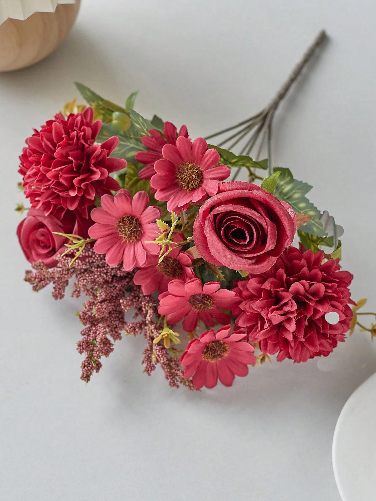 Silk Rose and Daisy Flower Bouquet – Artificial Floral Decor for Weddings