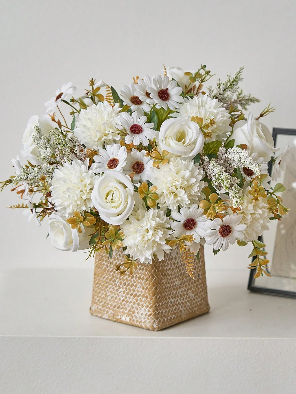 Silk Rose and Daisy Flower Bouquet – Artificial Floral Decor for Weddings