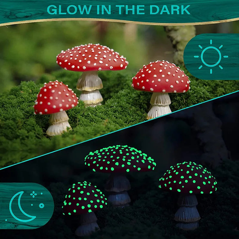 Glow In The Dark Mushroom Figurines – Resin Miniatures for Fairy Gardens