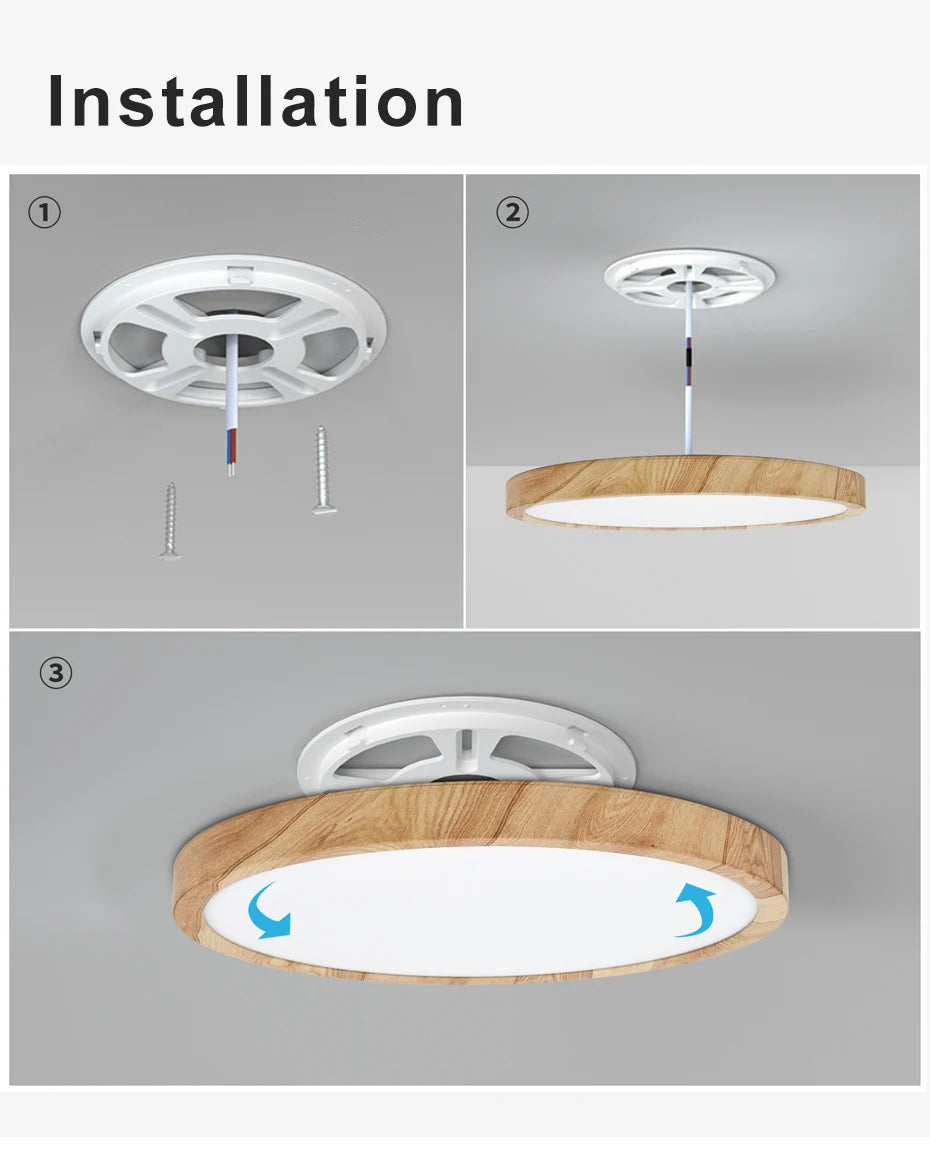 LED Ceiling Light – Wood Grain Golden Finish for Kitchen and Bedroom