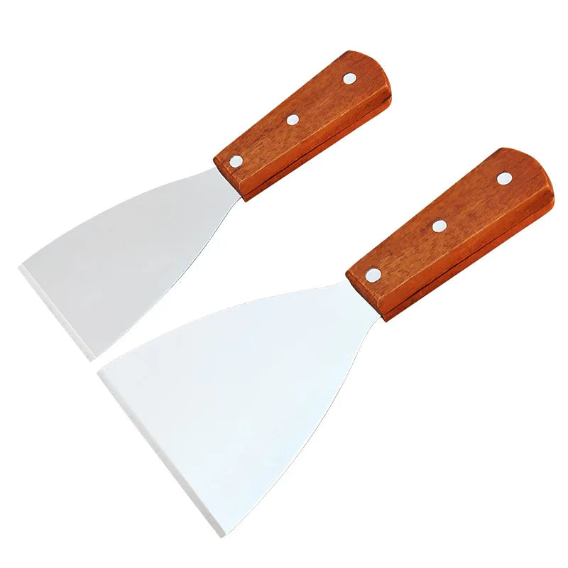 Stainless Steel Oblique Spatula – Wooden Handle for Grilling and Cooking