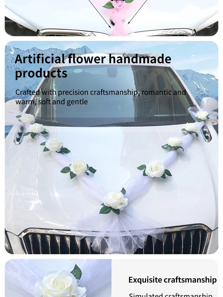 Wedding Car Decoration Kit – Floral Ribbon Set for Bridal Vehicle Layout
