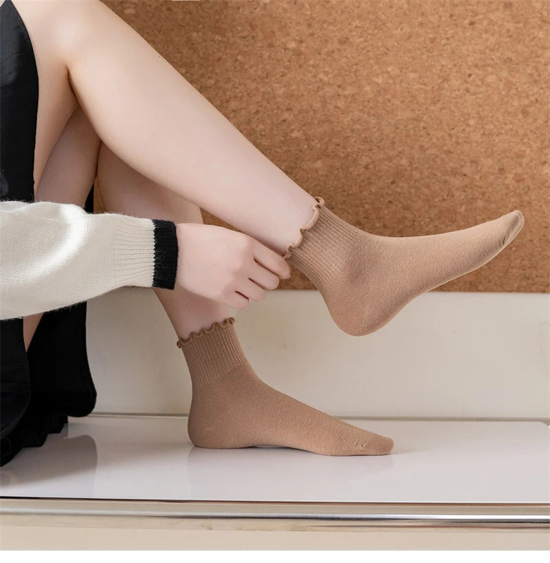 Ruffled Ankle Socks – Breathable Japanese Style Kawaii Hosiery for Women