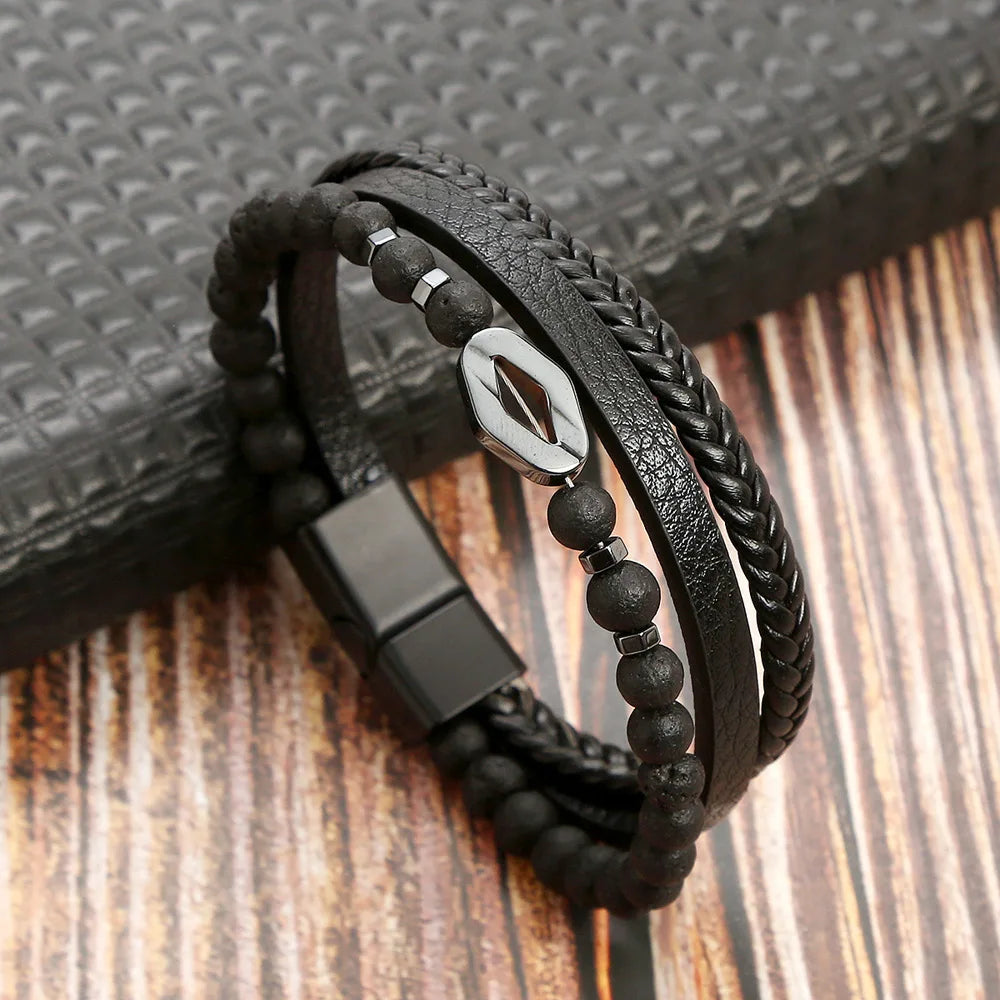 Tiger Eye Leather Bracelet – Multi-Layer Beaded Jewelry for Men