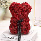 Artificial Rose Bear – 25cm Flower Figurine for Valentine Anniversary Gift