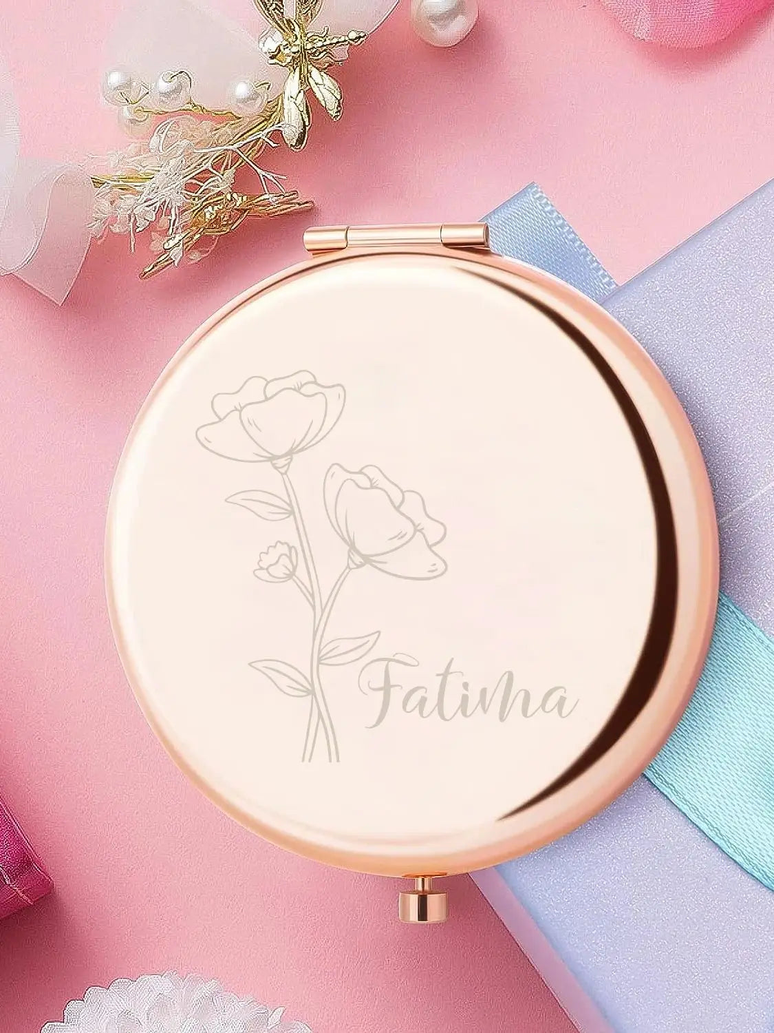 Custom Engraved Floral Hand Mirror – Personalized Wedding Guest Gift