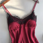 Lace V-Neck Pajama Set – Sexy Satin Sleepwear for Women
