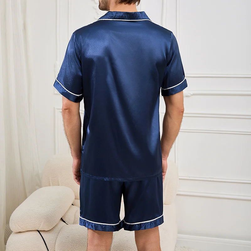 Satin Pajama Set – Short Sleeve Button-Down Sleepwear for Men