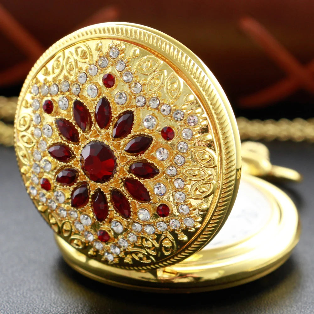 Emerald Diamond Pocket Watch Necklace – Luxury Gold Pendant for Gift