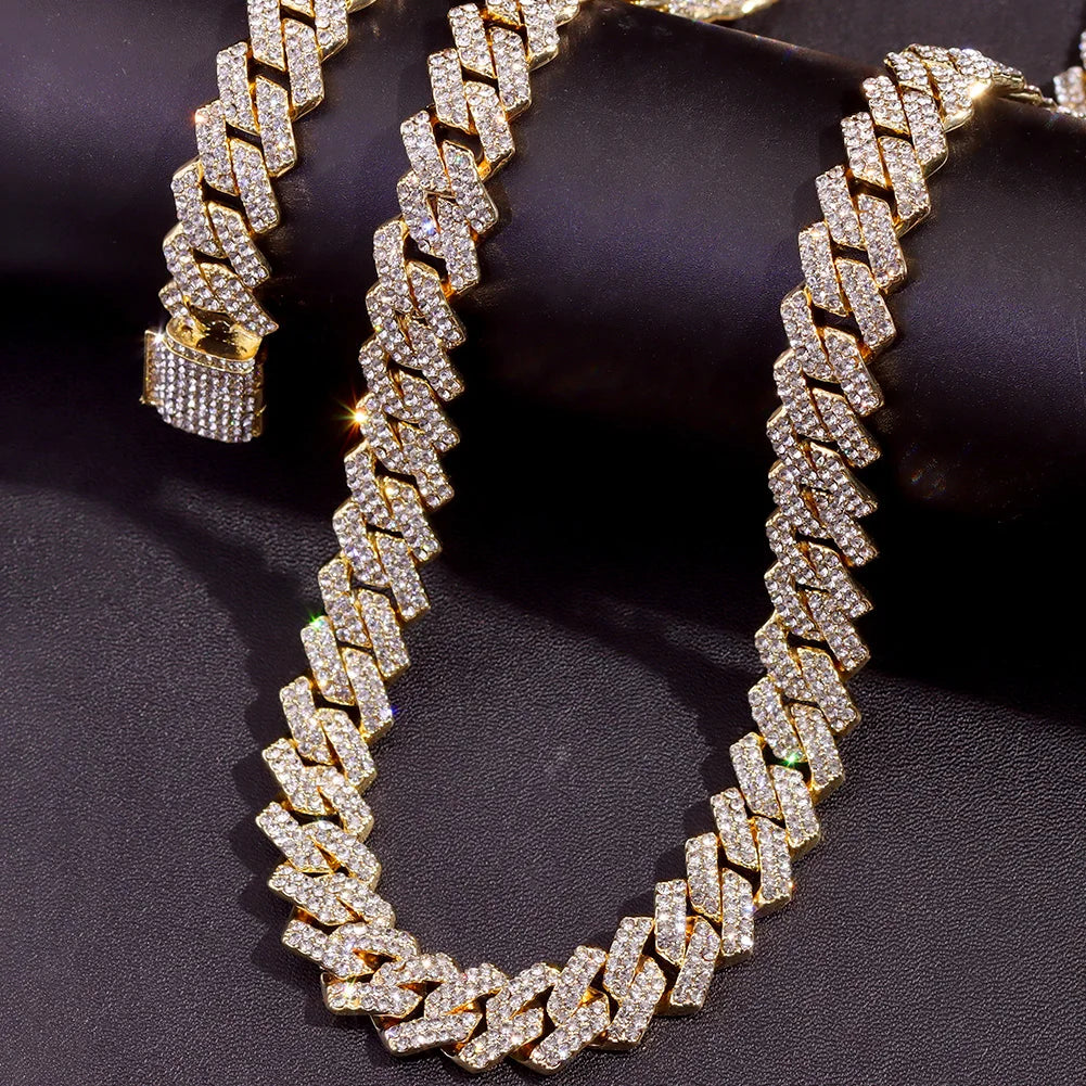 Iced Out Cuban Link Chain – AAA Rhinestone Men's Necklace for Hip Hop Jewelry