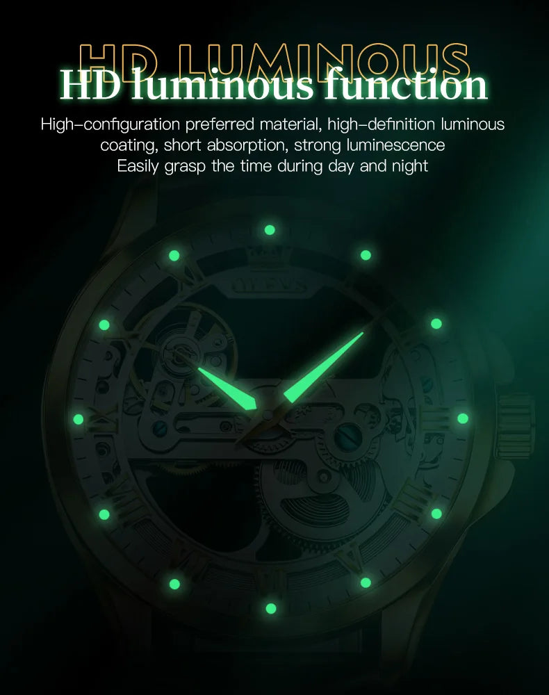 Automatic Skeleton Mechanical Watch – Leather Strap for Luxury Mens Formal Wear