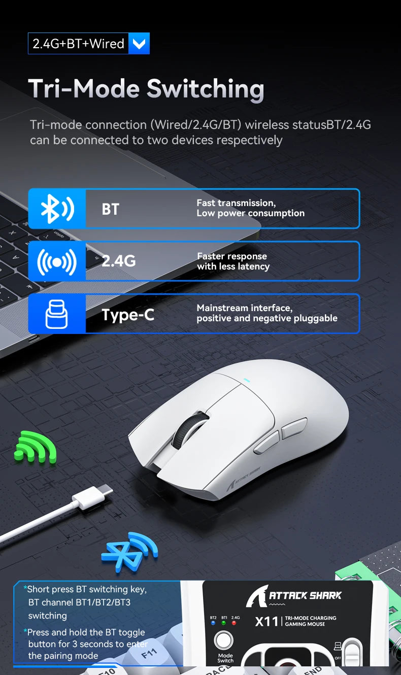 Wireless Gaming Mouse – PAW3311 RGB Optical Sensor for PC Esports