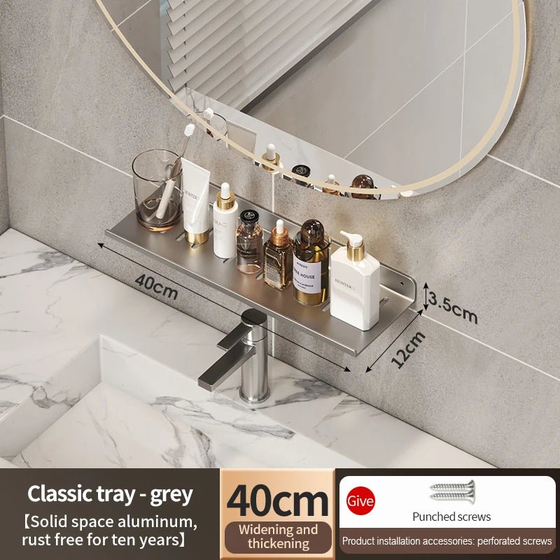 Aluminum Bathroom Wall Shelf – Punch-Free Storage for Kitchen and Toilet