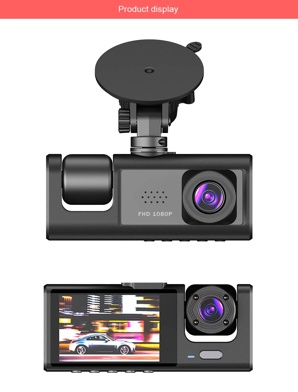 Triple Lens Dash Cam – 1080P Front and Rear Vehicle Recorder for Night Vision