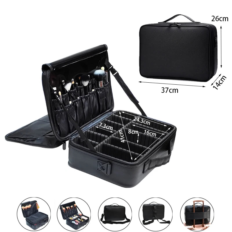 Large PU Leather Makeup Case – Professional Storage for Travel and Cosmetics