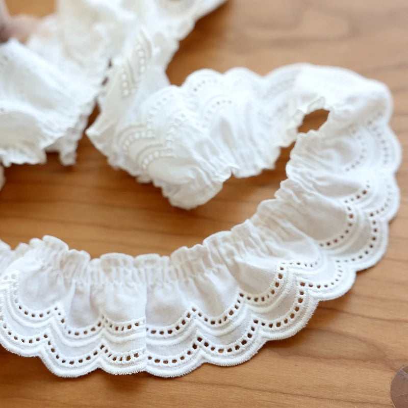 Embroidered Lace Trim – Pleated Cotton Fabric for DIY Dress Sewing Decor