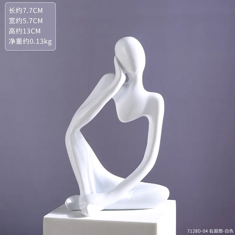 Abstract Thinker Statue – Sand Colored Yoga Figurine for Home Decor