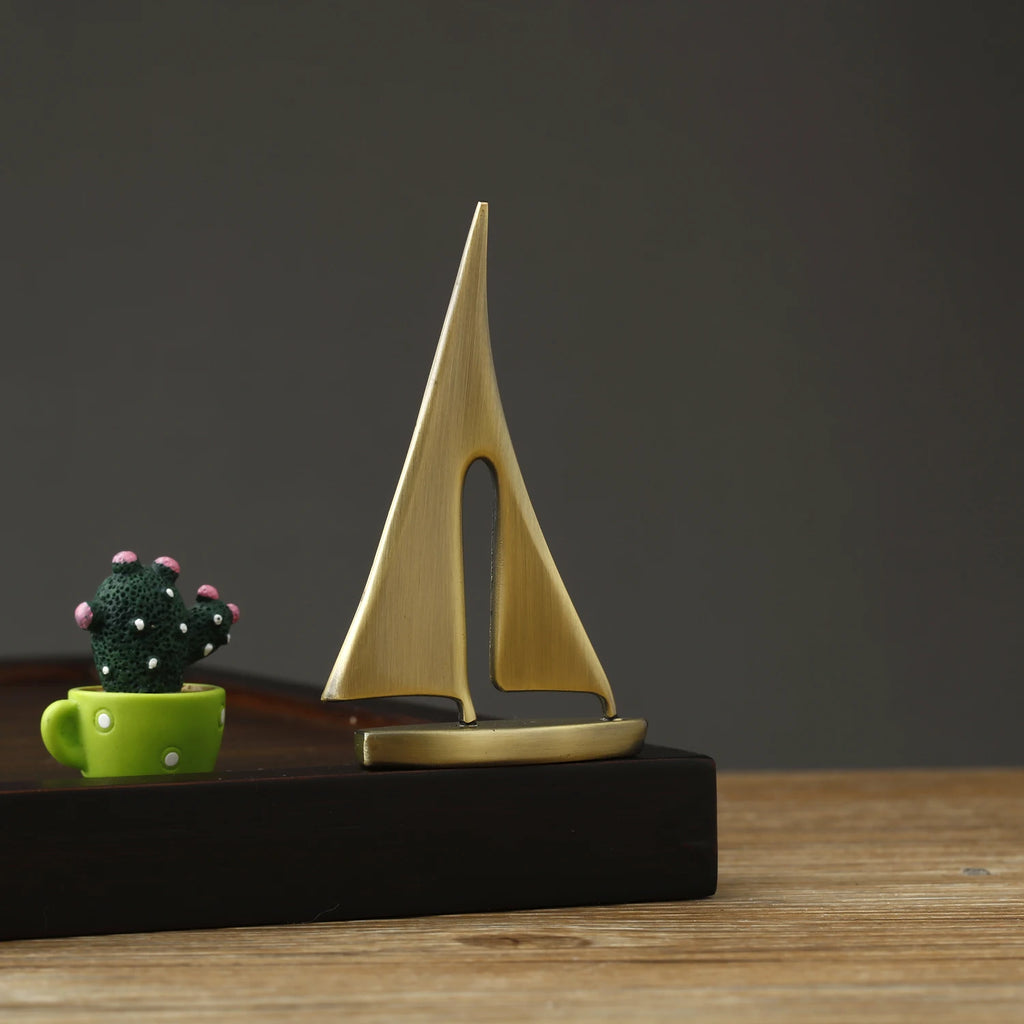 Zinc Alloy Sailboat Figurine – Modern Metal Decor for Living Room Desktop