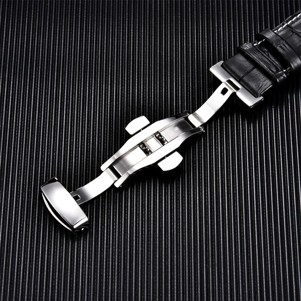 Genuine Calfskin Leather Watch Strap – Butterfly Buckle for Business