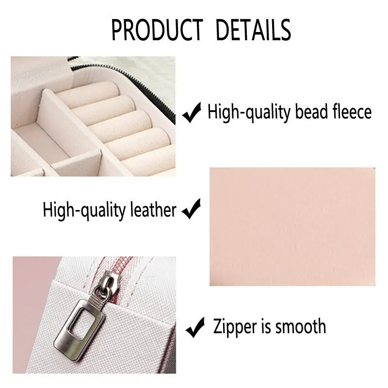 Leather Double Jewelry Box – Zippered Grid Organizer for Travel Storage