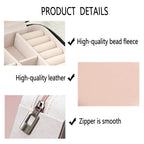 Leather Double Jewelry Box – Zippered Grid Organizer for Travel Storage