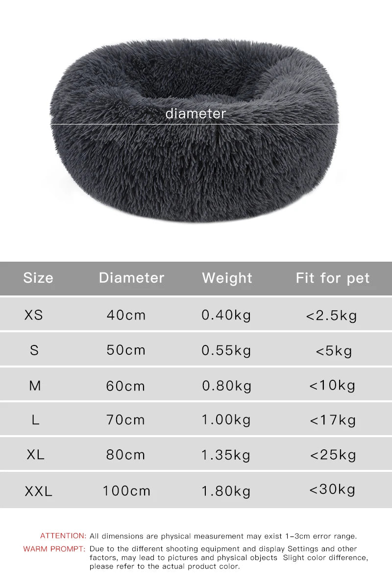 Plush Donut Dog Bed – Large Round Fluffy Kennel for Winter Pet Comfort
