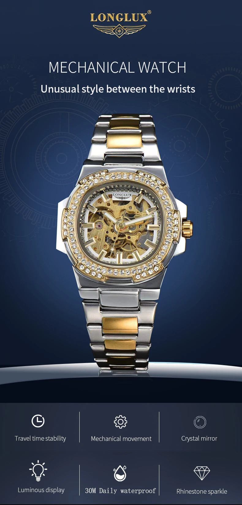 Skeleton Automatic Watch – Luxury Stainless Steel Diamond for Men