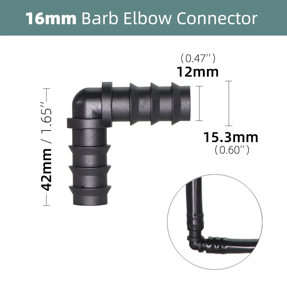 16mm Barbed Elbow Connectors – Irrigation Fittings for Greenhouse Watering