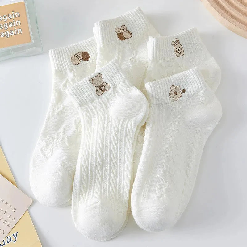 Cartoon Printed Knit Short Socks – Breathable Cotton for Casual Daily Wear