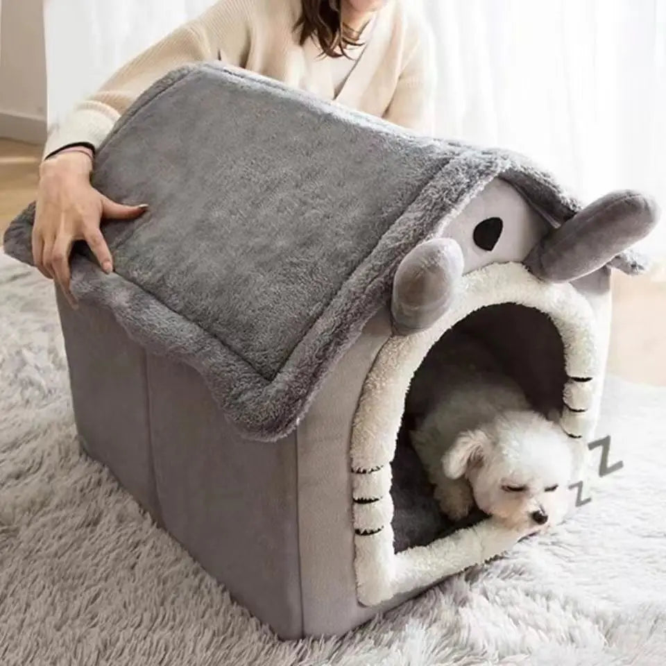 Enclosed Pet Bed – Washable Dog House for Small Dogs and Winter Warmth