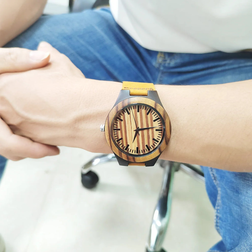 Vintage Wooden Wristwatch – Personalized Leather Strap for Birthday Gift